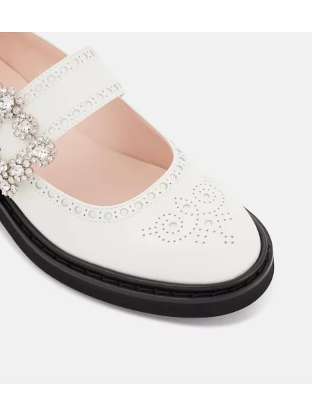 Kožené kvetinové lodičky Roger Vivier biela