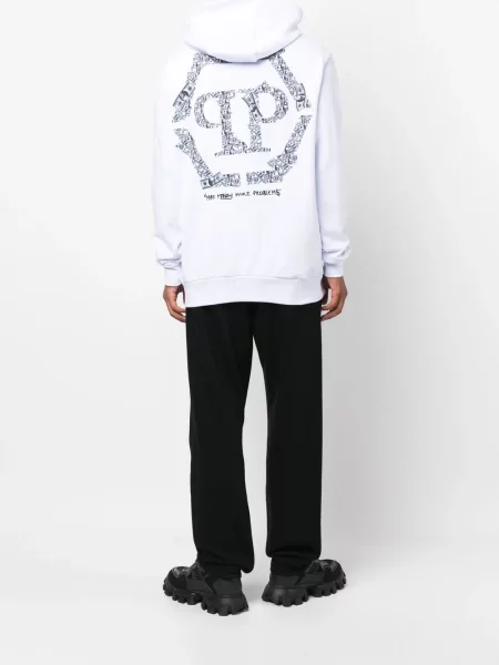 Суичър с качулка Philipp Plein с принт бяло