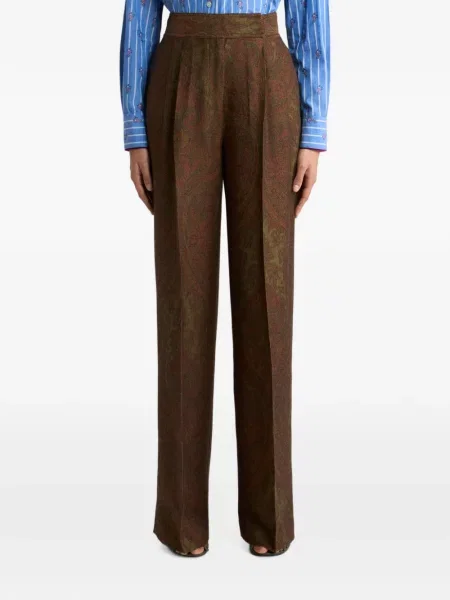 Μάλλινο παντελόνι Etro paisley καφέ