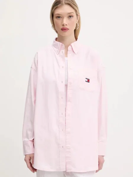 Tommy Jeans koszula relaxed z kołnierzykiem klasycznym różowy