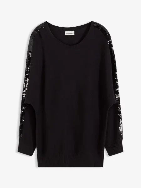 Sweter z cienkiej dzianiny z cekinami czarny