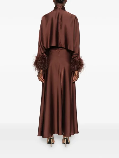 Rochie maxi Alessandro Legora din satin cu pene maro