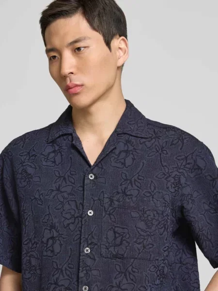 Koszula casualowa z listwą guzikową model ‘AARON’ Jack & Jones Premium granatowa
