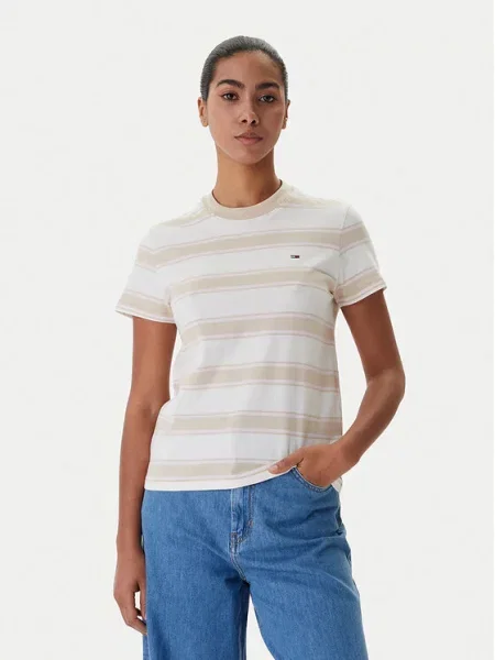 Tommy Jeans majica za žene od pamuka bež