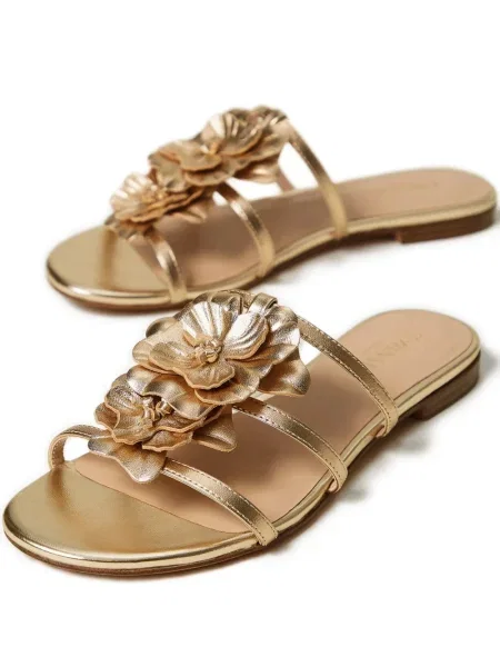 Sandale Twinset cu model floral cu aplicații cu bretele auriu