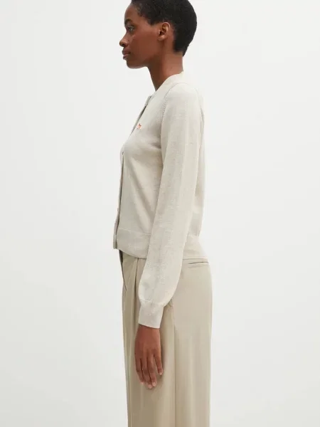 Maison Kitsuné kardigan wełniany Baby Fox Merino Regular lekki beżowy
