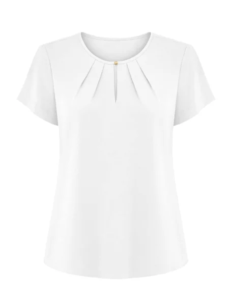 REGINA FASHION Blúzka Short Sleeve Blouse with Pleated Neckline' biela