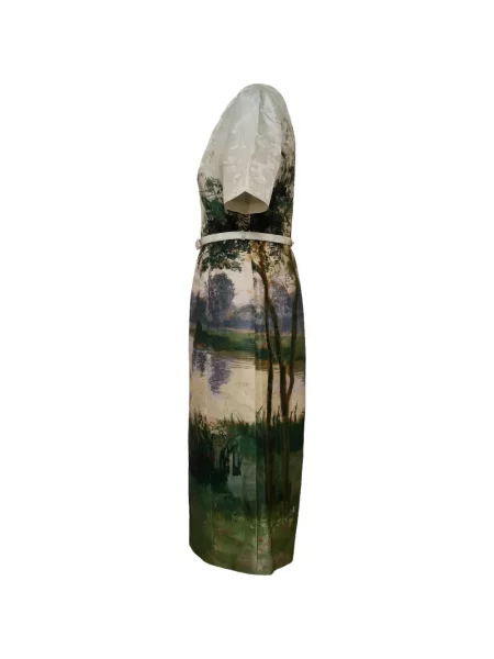 Scurt rochie midi Leo Lin din jacard verde
