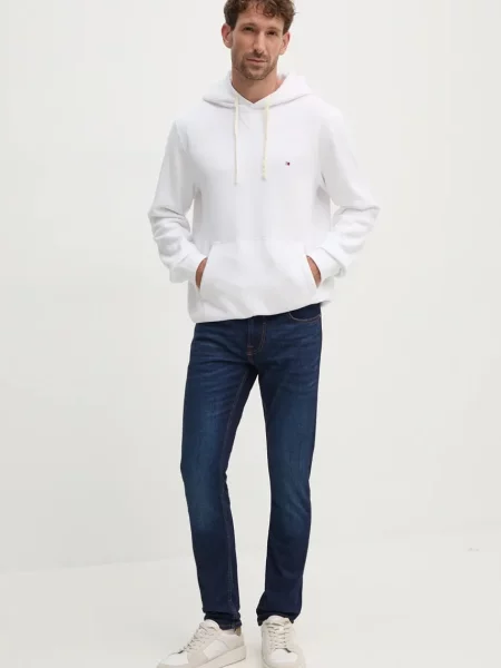 Tommy Hilfiger pulover s kapuco z bombažem bela