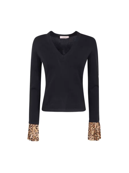 Sweter Twinset z nadrukiem z długim rękawem z nadrukiem zwierzęcym czarny