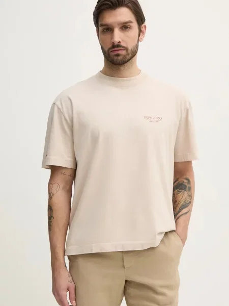Tričko Pepe Jeans DUSTER TEE s potiskem béžová