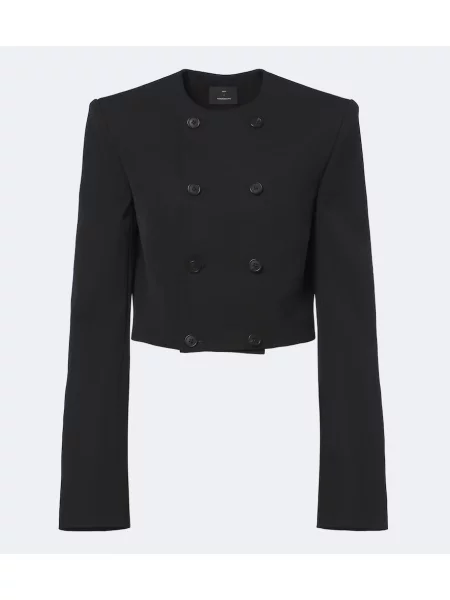 Vlnené dvojradové orezané sako Wardrobe.nyc čierna