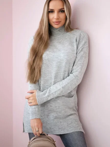 Sweter Kesi ze stójką szary