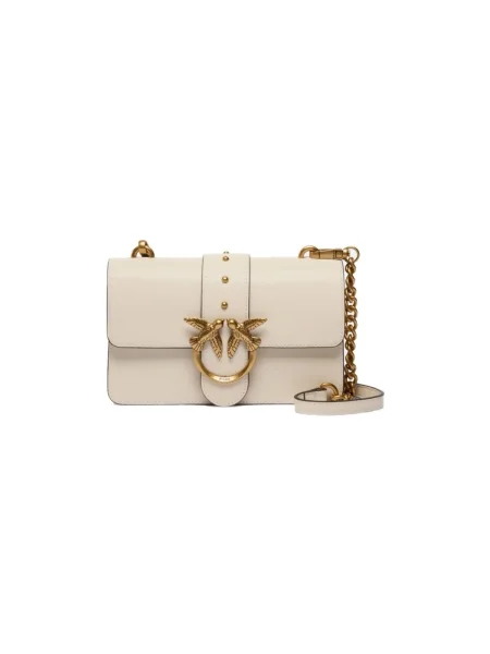 Kožená crossbody kabelka Pinko béžová