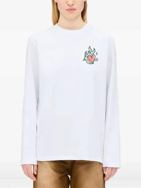 Tricou Msgm cu imagine cu motiv cu inimi lung alb