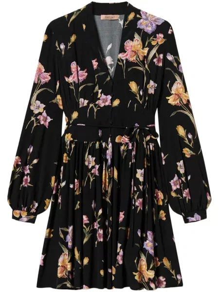 Rochie mini Twinset cu model floral cu imagine de costum negru