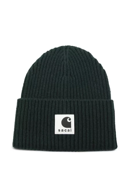 Beanie Carhartt Wip cu nervuri cu autograf verde