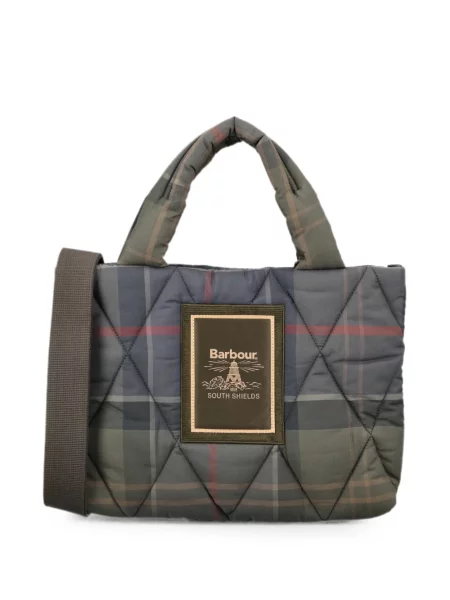 Matlasat geantă shopper Barbour în carouri verde