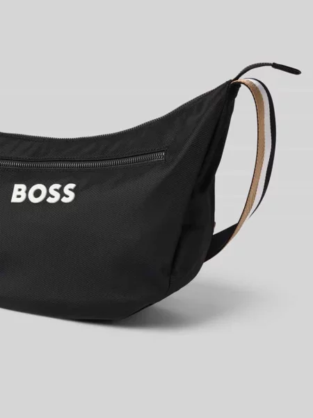 Torba na ramię z logo w kontrastowym kolorze Boss czarna