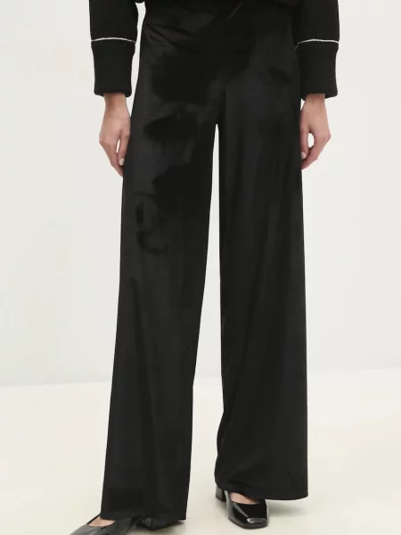 Кадифен панталон Answear Lab с широка каройка с висока талия черно