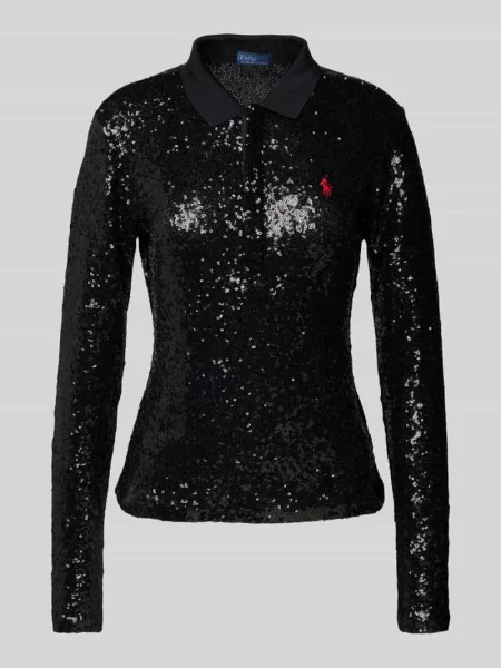 Koszulka polo z cekinowym obszyciem model ‘JULIE’ Polo Ralph Lauren czarna