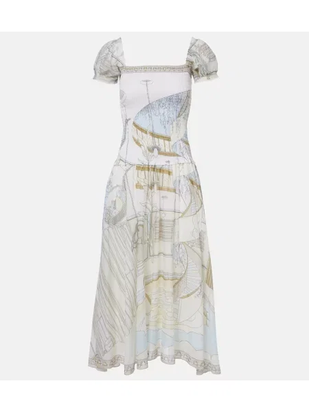Rochie midi Tory Burch de mătase cu imagine bej
