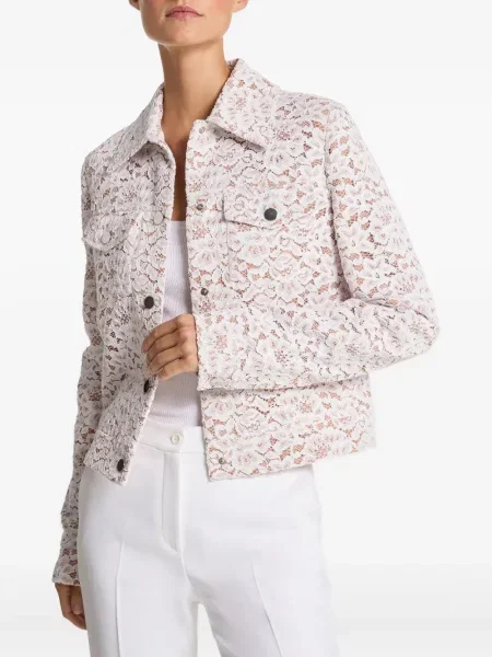 Podkoszulka Michael Kors Collection dzwony prążkowana w kwiatki biała