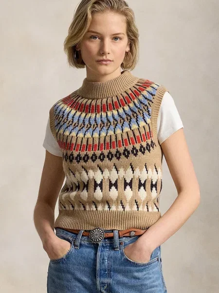 Polo Ralph Lauren vestă pentru femei din lână maro