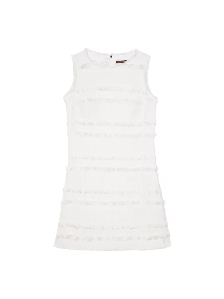 Sukienka Luisa Cerano tweedowa z frędzli biała