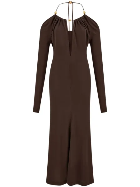 Rochie maxi Ferragamo din crep de costum maro