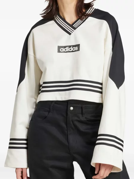 Bluza Adidas z okrągłym dekoltem w panterkę z zamkiem błyskawicznym do połowy czerwona