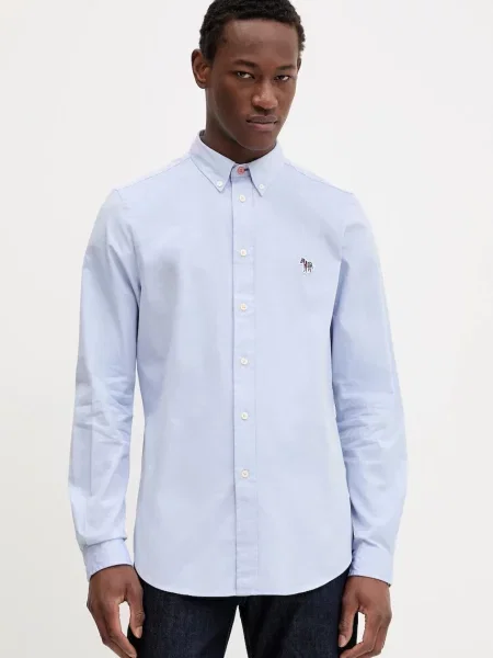 PS Paul Smith cămașă din cu guler button-down slim albastru