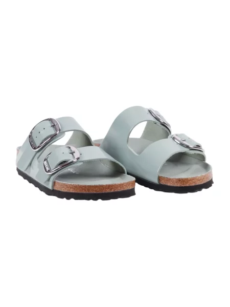 Klapki Birkenstock skórzane na sprzączkę niebieskie