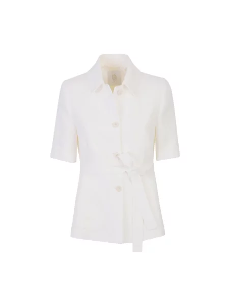 Lniana kurtka Eleventy z krótkim rękawem biała