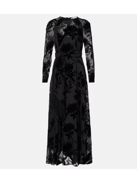Rochie maxi Zimmermann de catifea cu model floral de costum negru