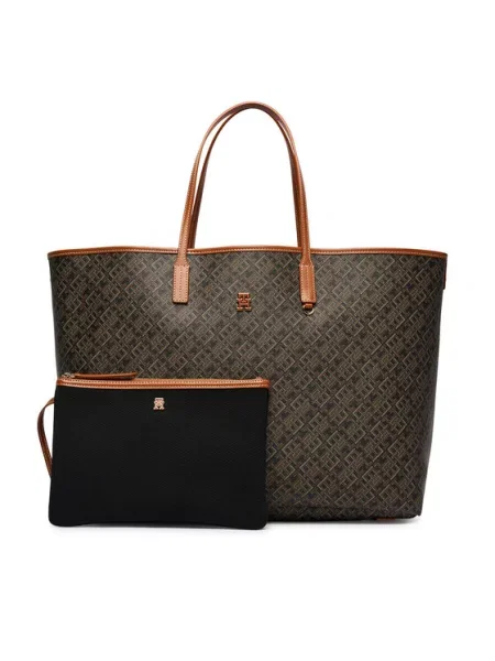 TOMMY HILFIGER Shopper torba / konjak / svijetlosiva / crna smeđa