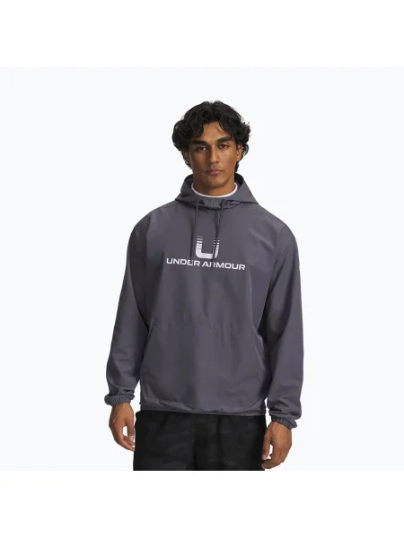 Hanorac bărbați Under Armour Unstoppable Woven Hoodie Castlerock/White alb