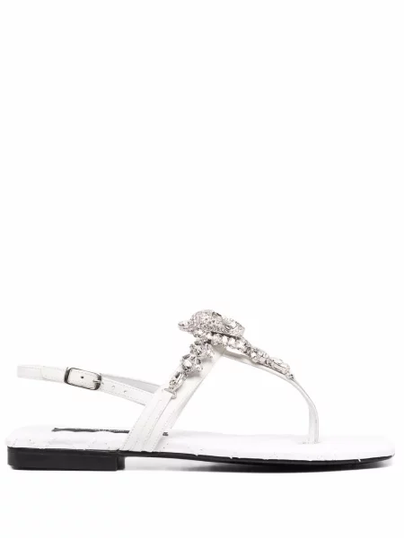 Sandale Philipp Plein fără toc de cristal alb