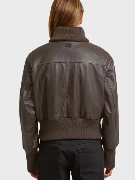 Шкіряна куртка G-star Raw коричнева