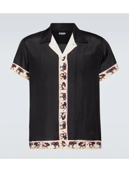 Копринена риза Bode с принт черно