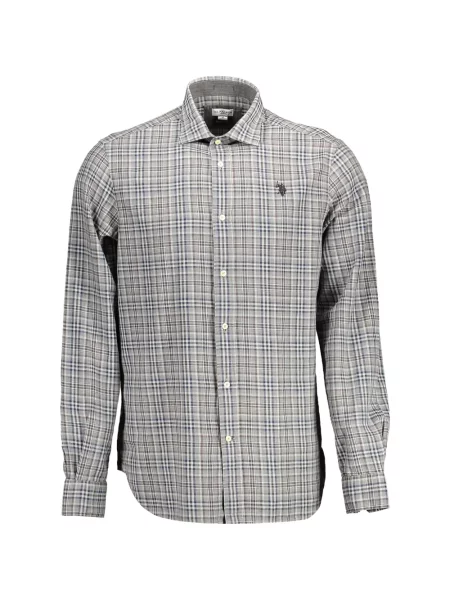 Cămașă U.s. Polo Assn. cu broderie în carouri gri