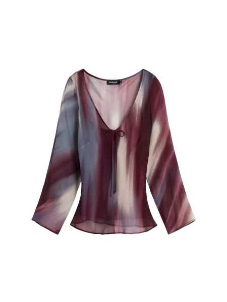 Desigual Bluză crem / albastru închis / vin roșu