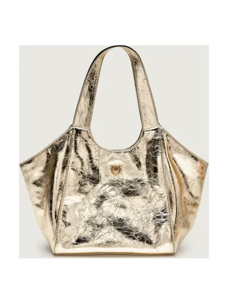 Pinko De piele geantă pe umăr TOTE MINI BAG auriu