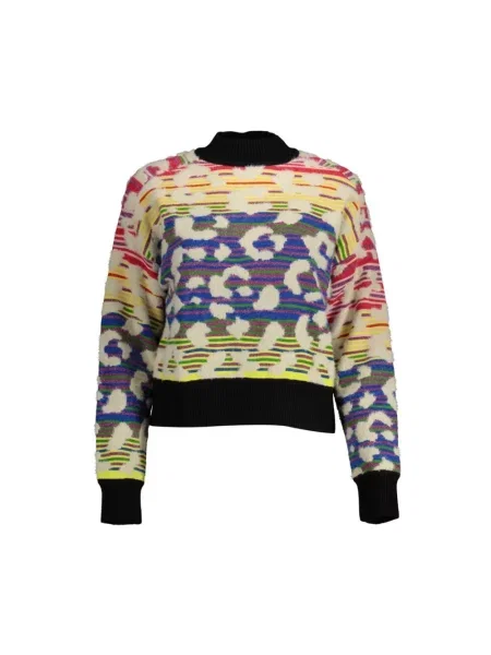 Dzianinowy sweter Desigual z nadrukiem w panterkę czarny