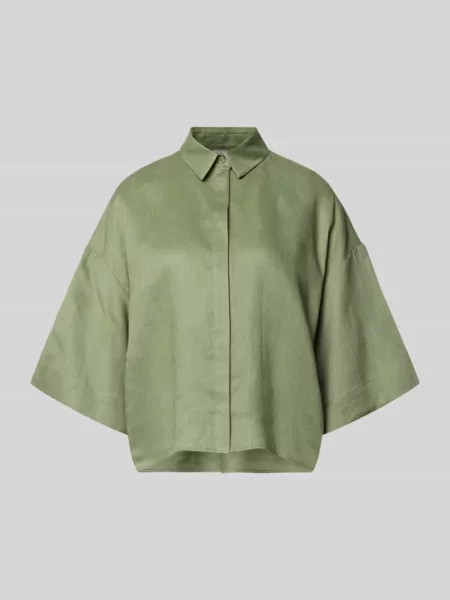 Bluzka lniana o pudełkowym kroju z rękawem o dł. model RITO' Mm By Max Mara zielona