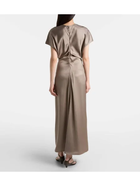 Rochie maxi Toteme din satin drapată de costum gri