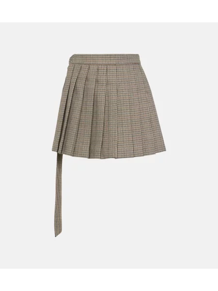 Mały spódnica plisowana Ami Paris wełniana w kratkę beżowa