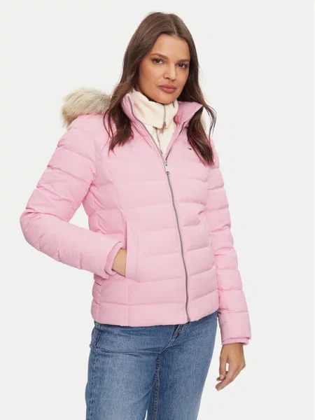 Tommy Jeans Pūkinė striukė Basic rožinė