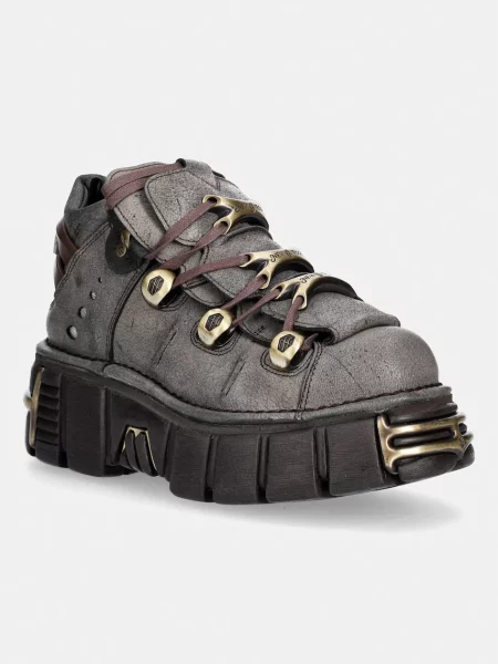 New Rock BUFALO NEGRO CERA HUESO + IMPERFECT TOWER MARRON TORNILLOS bocanci cu platformă pentru femei din piele