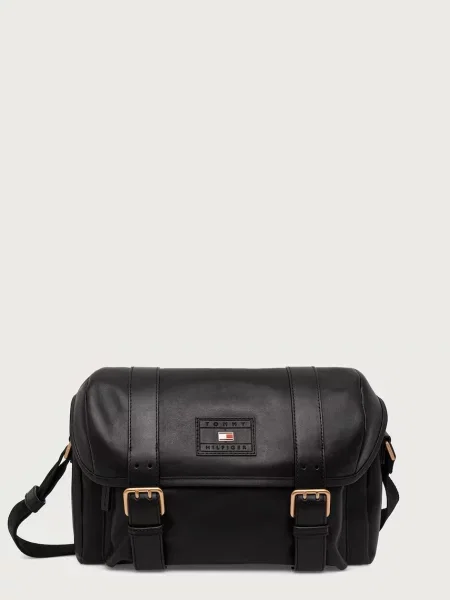Tommy Hilfiger geantă poștaș pentru bărbați din piele negru